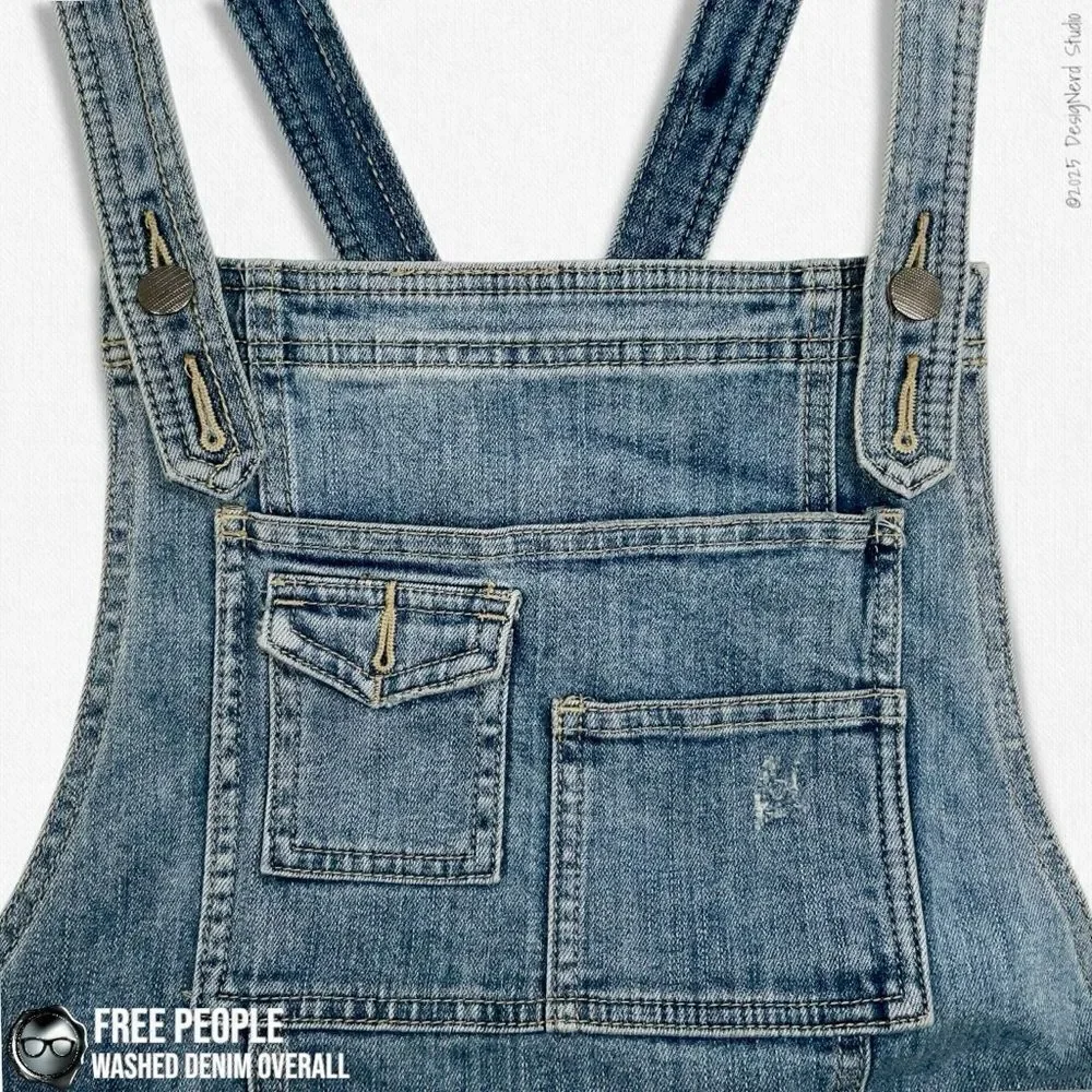FREE PEOPLE WASHED DENIM OVERALLS IN DISTRESSED INDIGO WOMEN’S SIZE 30 SKINNY